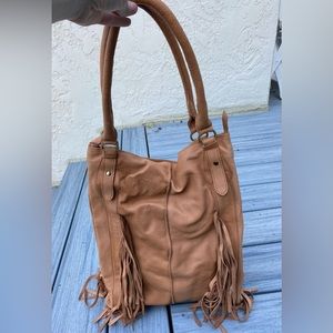 Brand new Cut N’ Paste Tan Fringe Leather Shoulder Bag